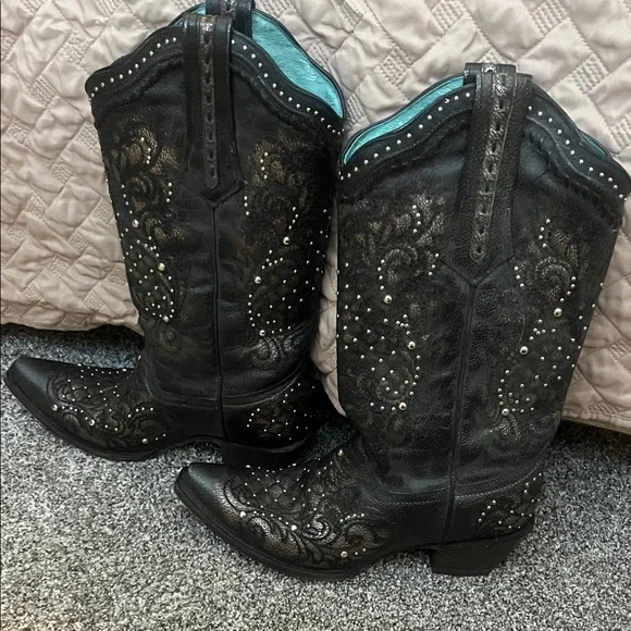 Corral Black Studded Heeled Boots - Picture 1 of 7